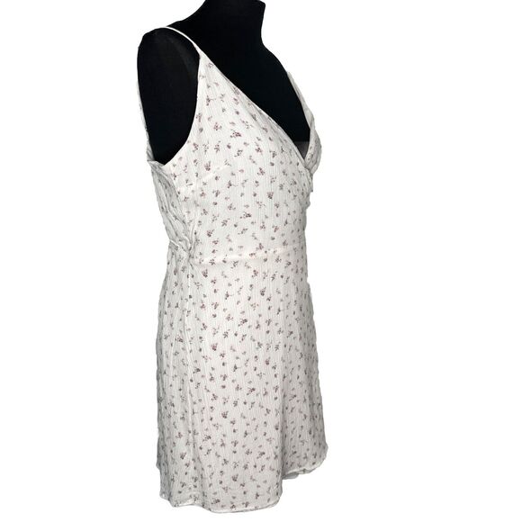 VTG Hollister White Shabby Chic Ditsy Floral Mini Wrap Dress Womens Large Fairy - Picture 5 of 8